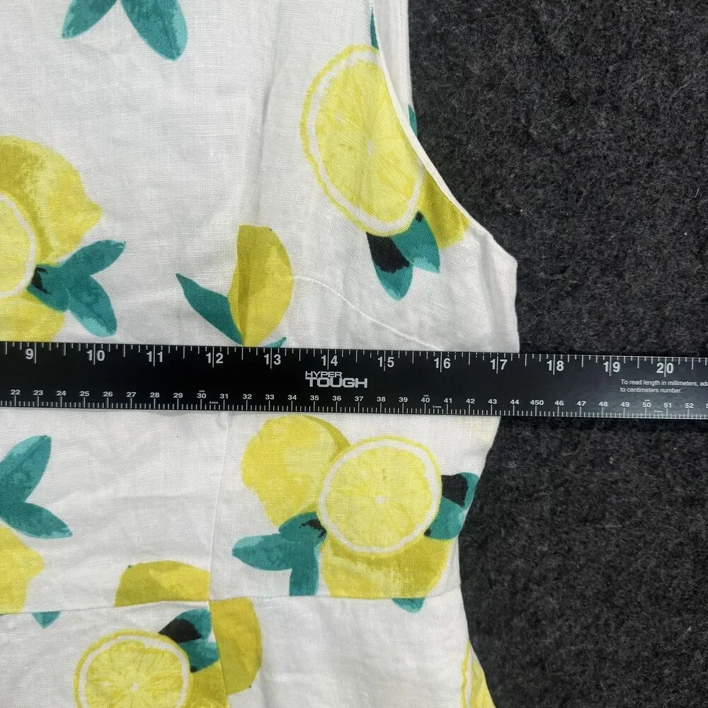 Cynthia Rowley Dress Women's 14 White Lemon Print Linen Fit Flare Pockets Fruit - Picture 4 of 8